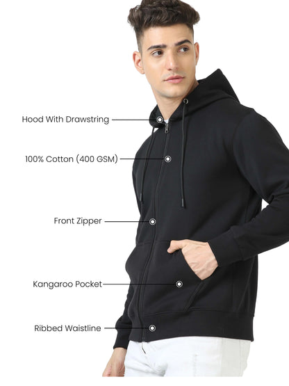 Full Sleeves Hoodie with zipper - Black