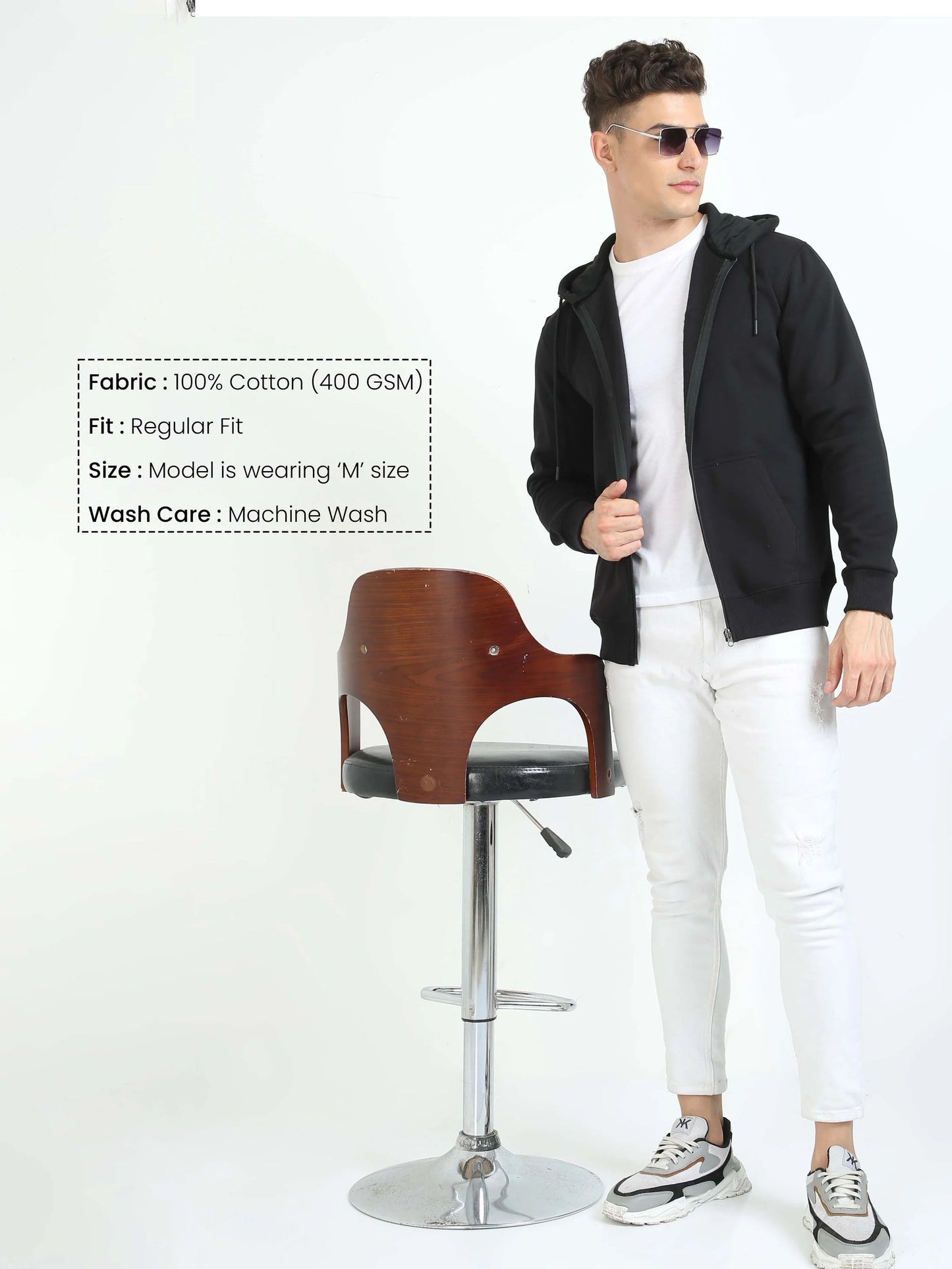 Full Sleeves Hoodie with zipper - Black
