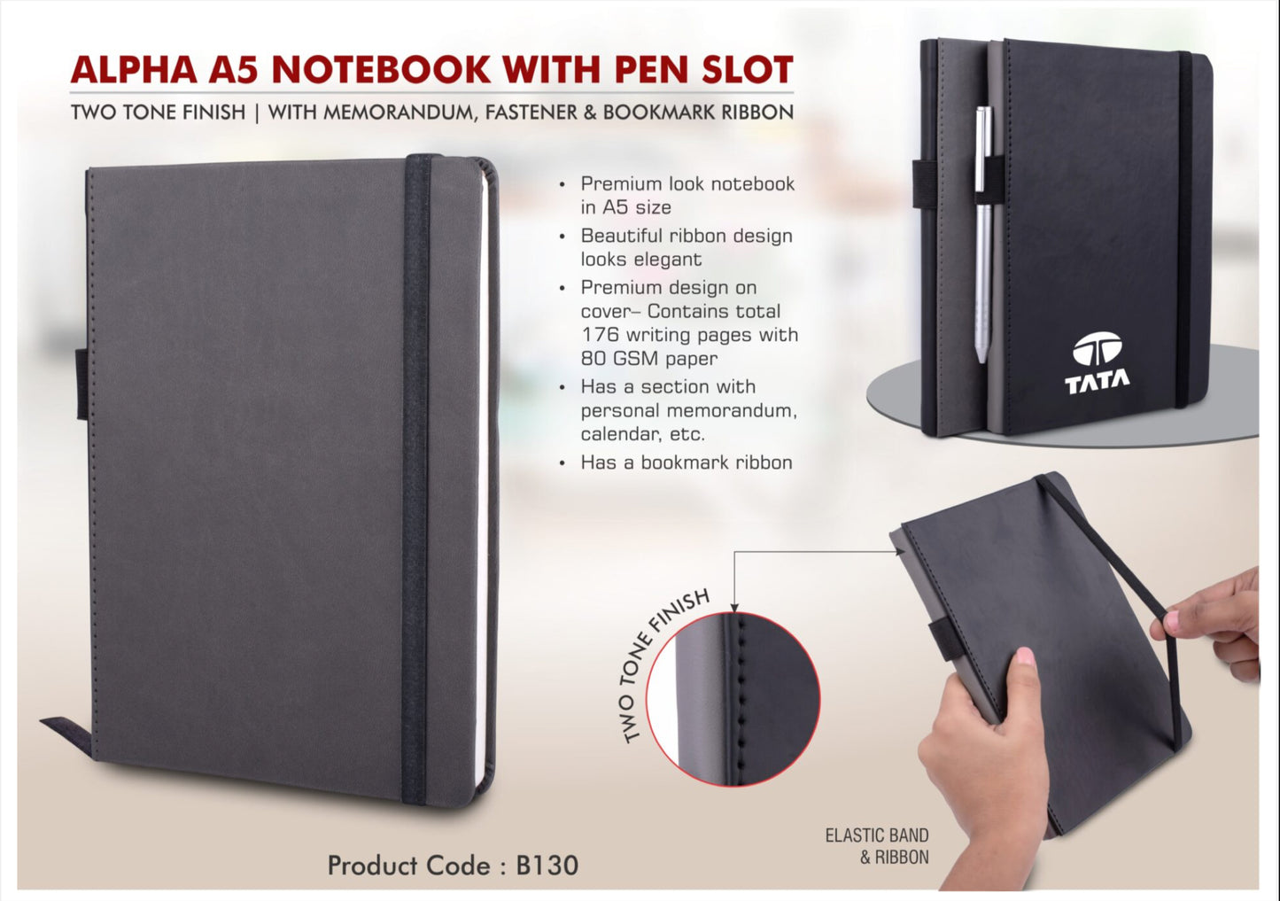 Alpha A5 Notebook with Pen Slot