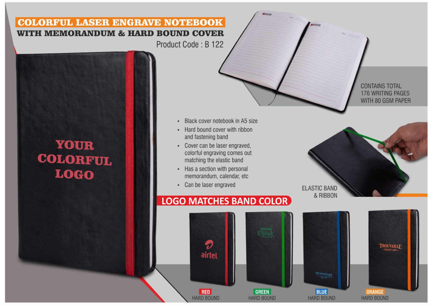 Colorful Laser Engrave Notebook with Memorandum & Hard Bound Cover